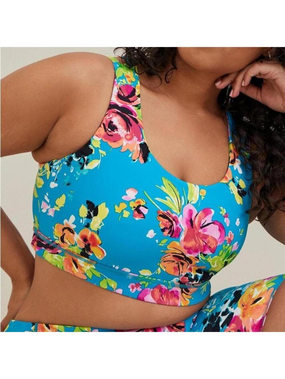 Torrid Sports Bra 3X (22-24) Low-Impact Wireless Twist Back Blue Floral NEW